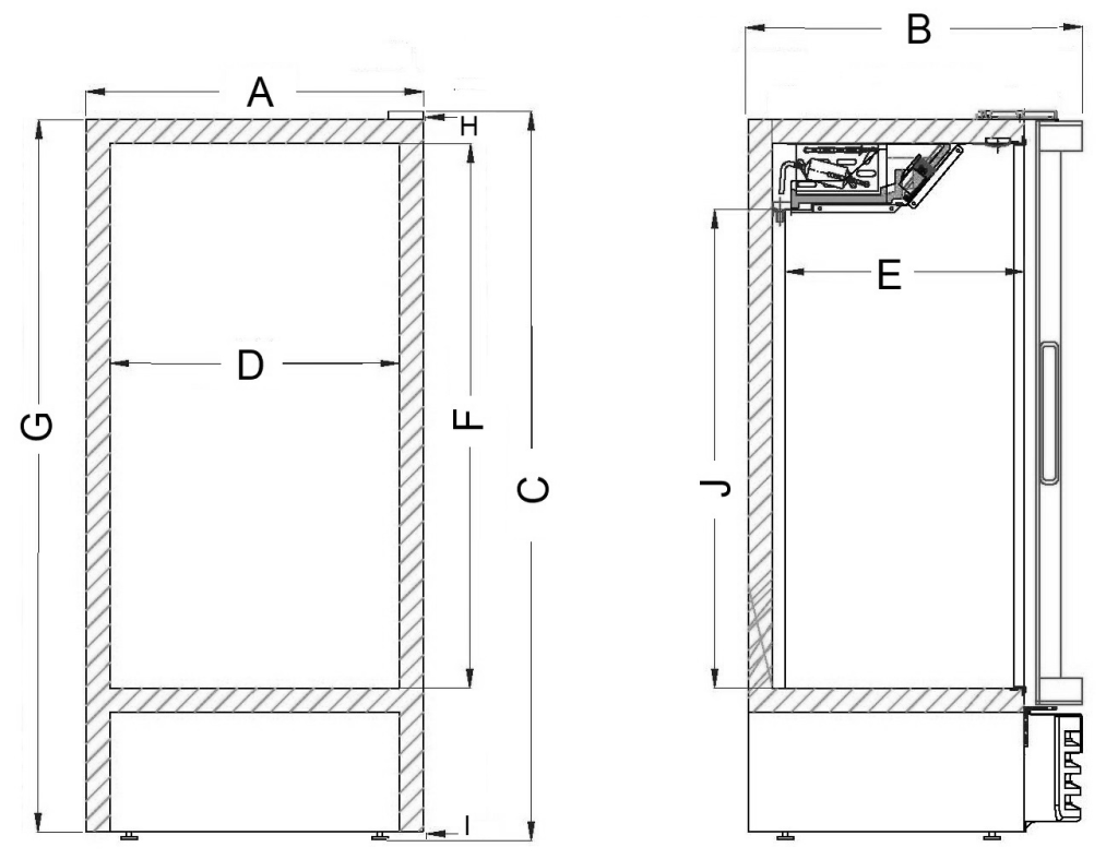 GDR Glass Door Cooler dimension drawing, GDR SERIES