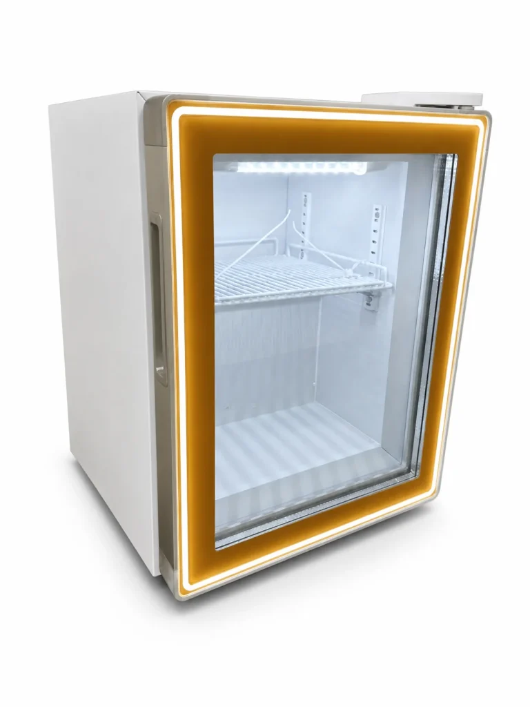 MINI Countertop Glass Door Ice Cream Freezer, angled view
