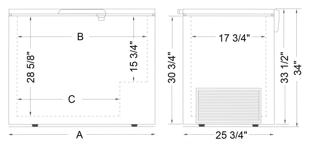 UCS Ultra Cold Storage Freezer dimension drawing